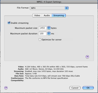 PcP Encodings - H.264 Download - Streaming Settings